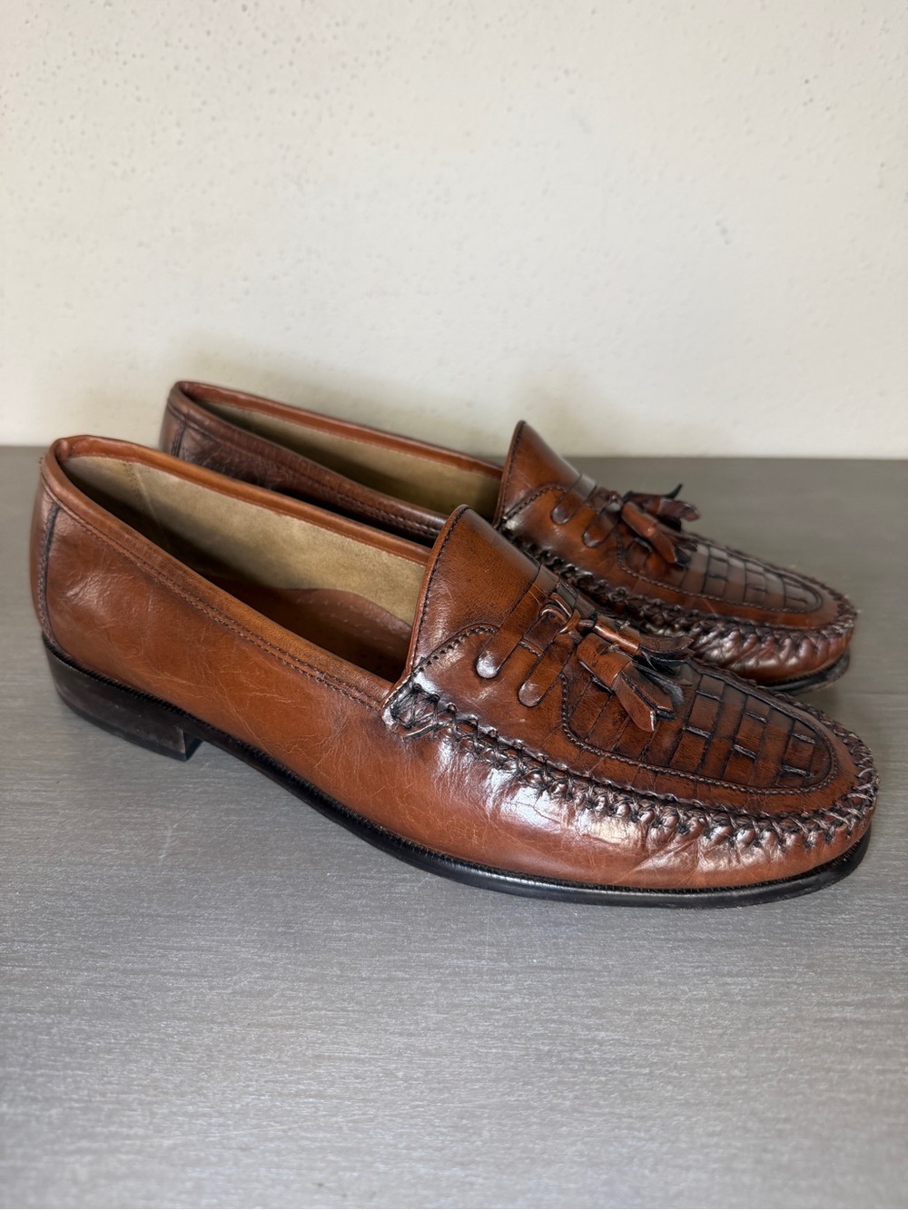 Vintage Giorgio Brutini York Woven Tassel Loafers Men's Size 9D Brown Leather